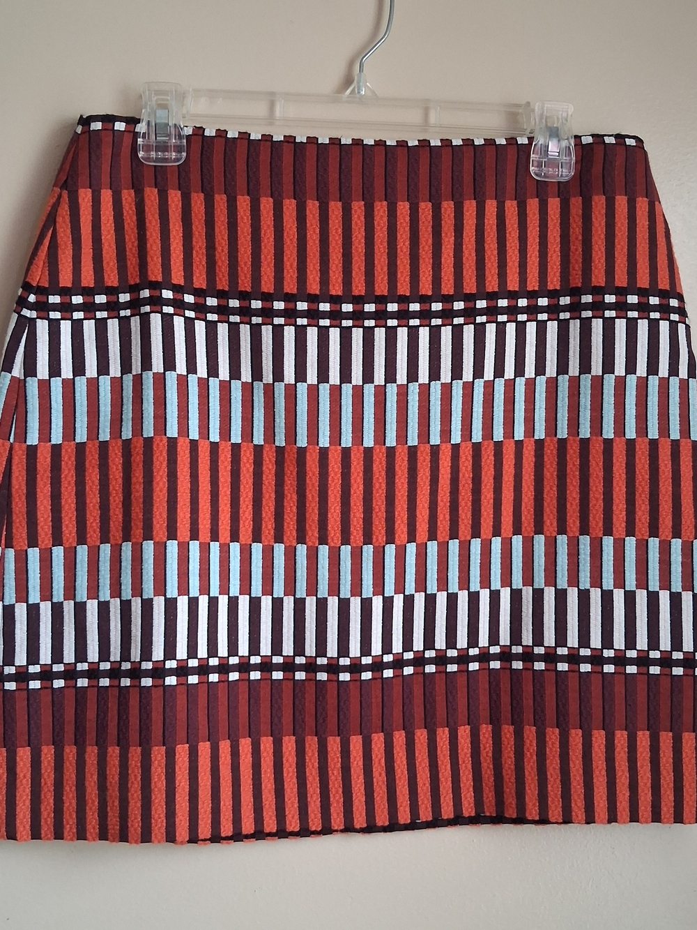 Ann Taylor Factory Red, Burgundy & Light Blue Striped Mini Skirt 8
